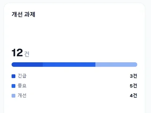 우선순위별로 나뉜 개선 과제 현황